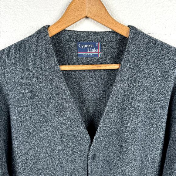 Vintage Cypress Links Sweater Size Large Grey V Neck Button Up Cardigan USA 90s - Picture 2 of 5